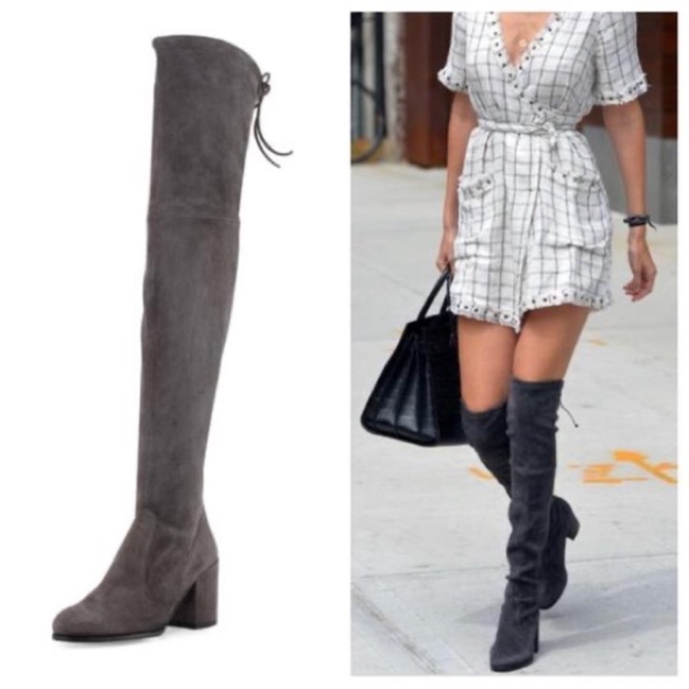 Stuart Weitzman Gray Suede Over-the-Knee Low Heel Boots – Size 10